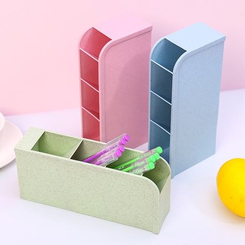 Student oblique pen holder ins stationery storage box creative fashion transparent wheat multifunctional desktop storage box