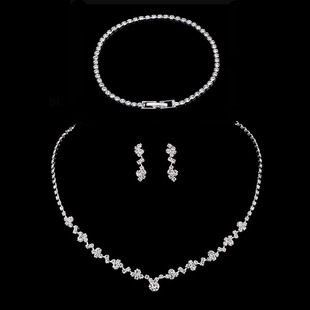 European and American Simple Full Diamond Metal Necklace Earrings Bracelet Cross-border Hot Six-pointed Star Bride Bridesmaid Jewelry suit Women