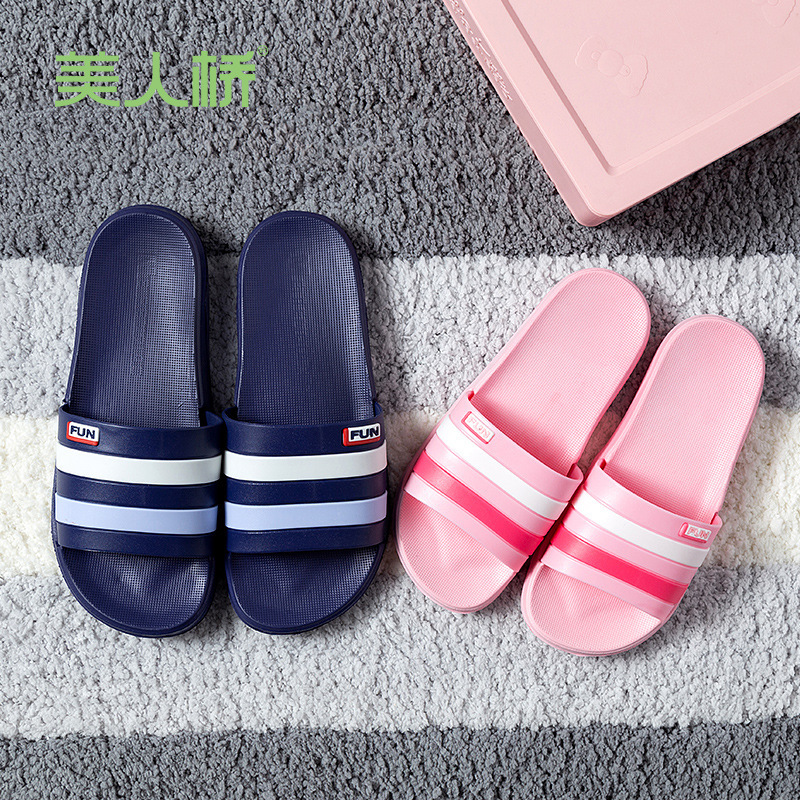 Beauty Bridge Summer Couple Slippers Home Bathroom Slippers Men's Non-slip Slippers Casual Striped Women's Slippers 818-2