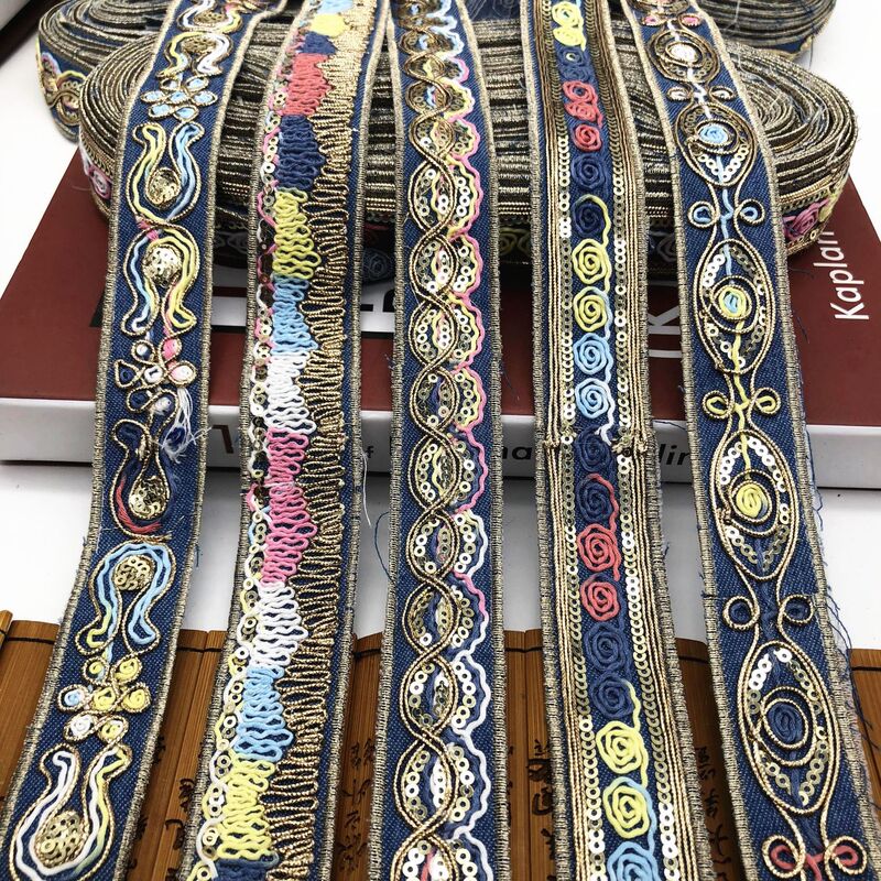 Color bone rope embroidery lace National Wind embroidery barcode garment accessories denim bottom lace wholesale