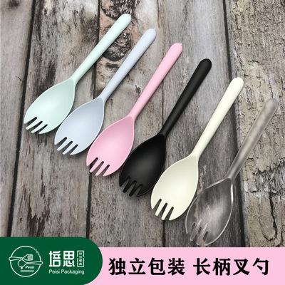 一次性长柄叉勺甜品叉勺一体蛋糕塑料叉磨砂加厚长柄甜品独立包装