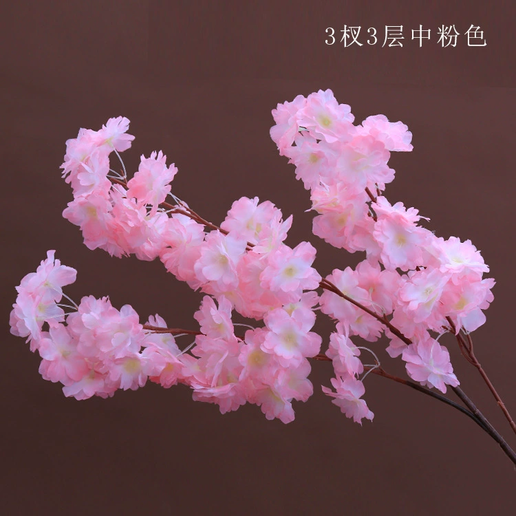Artificial cherry blossom branches, 3–4 branches, multi‑layer realistic blossoms, wedding and event decor