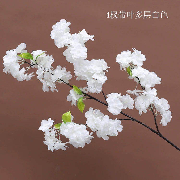 Artificial cherry blossom branches, 3–4 branches, multi‑layer realistic blossoms, wedding and event decor