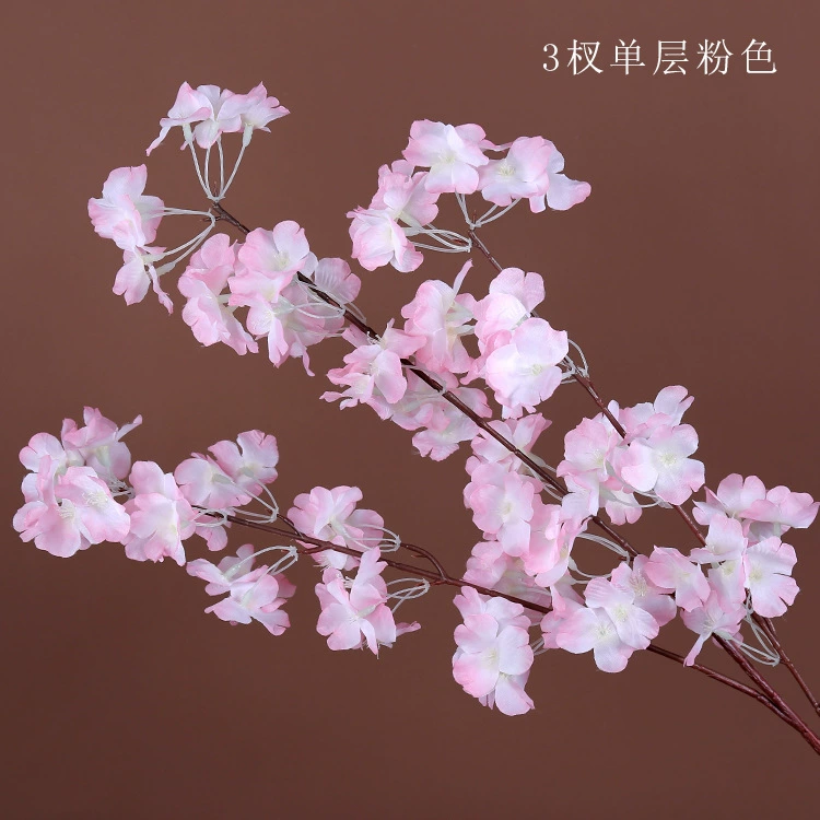 Artificial cherry blossom branches, 3–4 branches, multi‑layer realistic blossoms, wedding and event decor