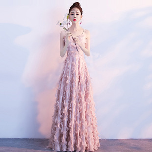 Spring 2024 New Evening Dress Sling Elegant Student Graduation Rite Pink Elegant Banquet Bridesmaid Dress