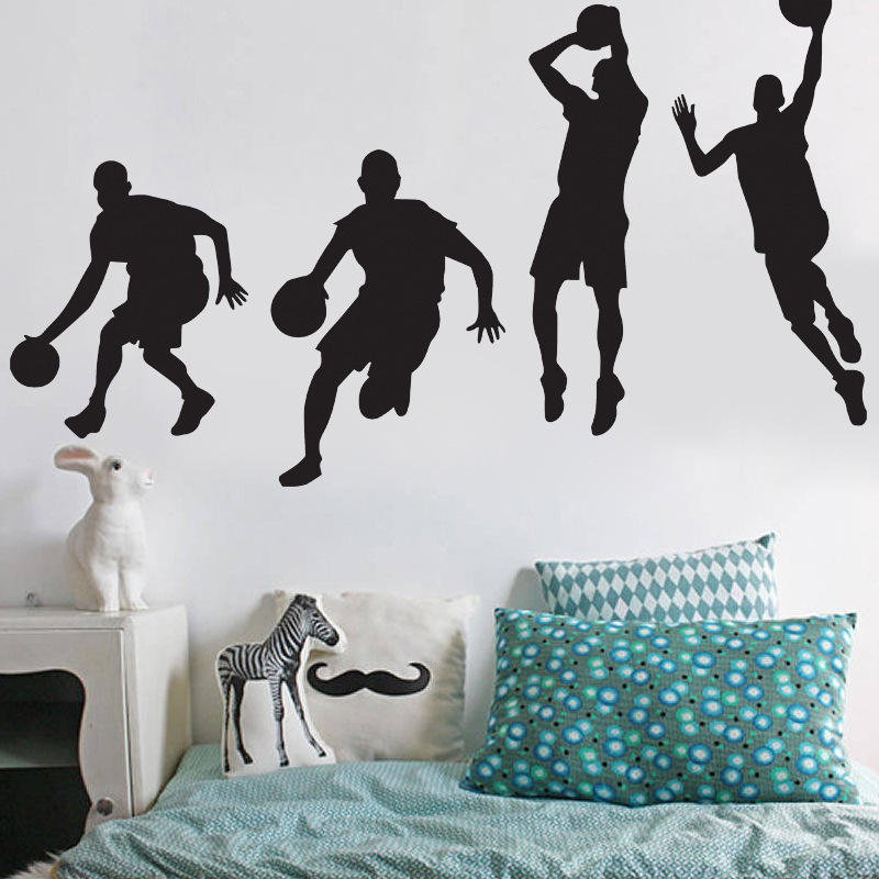 Personalized Basketball Player Michael Jordan Dribbling and Dunking Wall Sticker for Boys' Bedroom Decoration, Removable