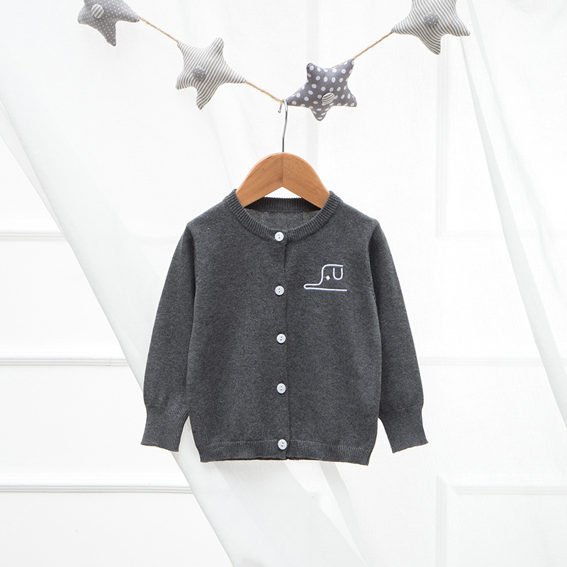 백 레터 자수 가디건 그레이