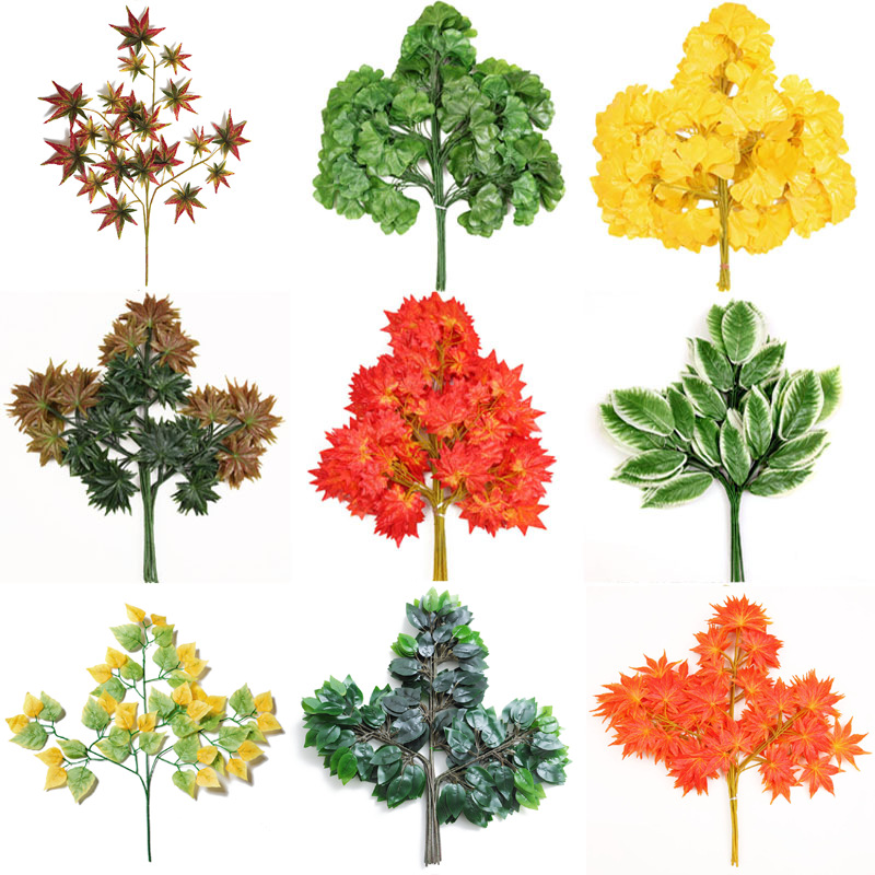 Hoja de arce rojo artificial Banyan Branch hojas paisajismo jardín decoración mango falso hojas de ginkgo hojas artificiales ramas