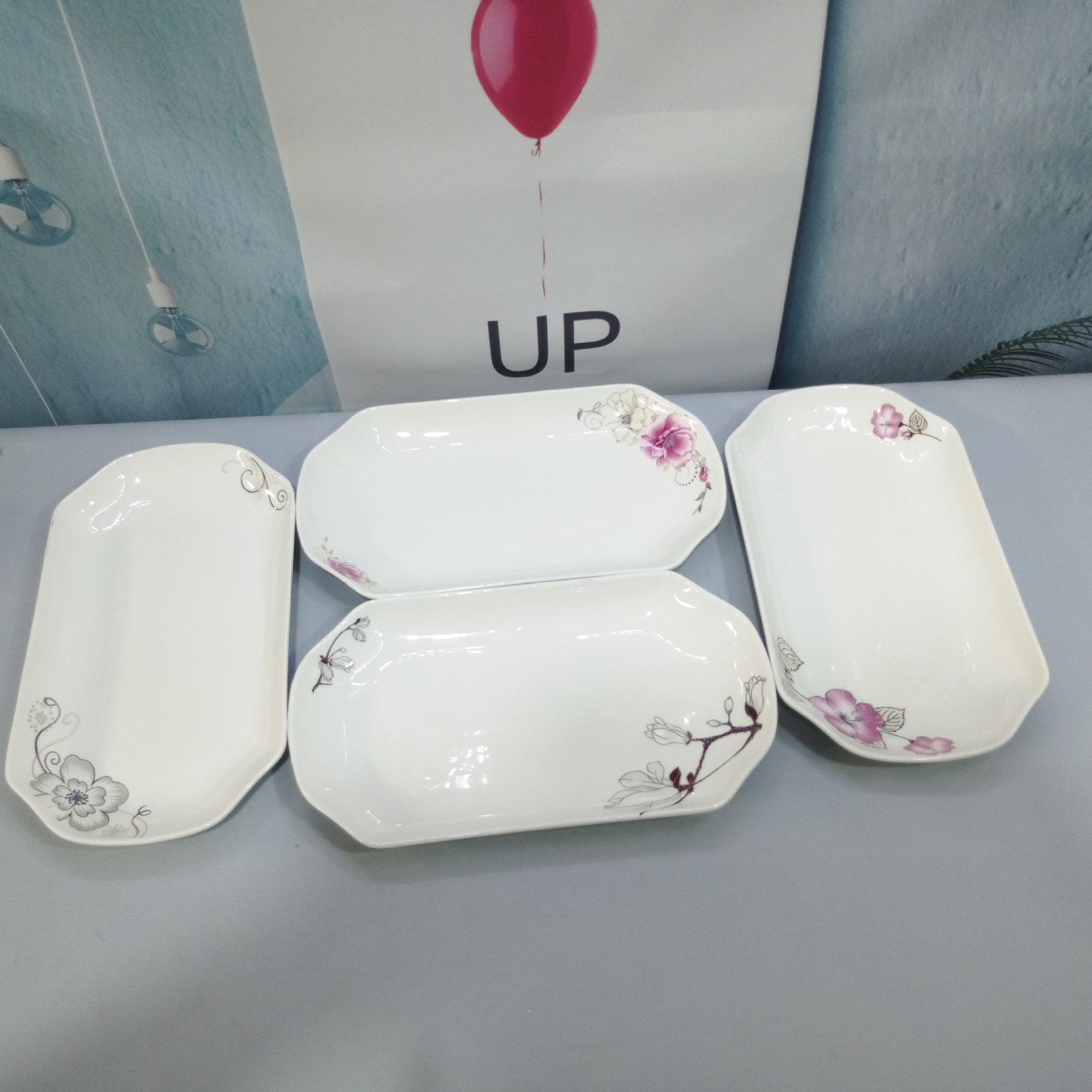 Plato de cerámica de 30 cm con borde biselado para pescado, para uso doméstico, vajilla diaria, plato para hornear de porcelana fina con flor dorada, plato para platos calientes, estilo chino.