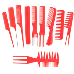 廠家銷售10件套美發梳彩色套裝梳子理髮店剪髮梳直發梳批發