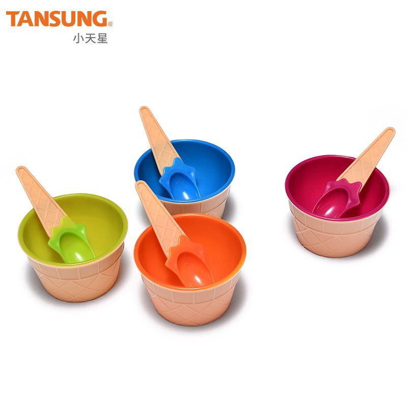 in stock Egg Tart Small Bowl Candy Color Ice Cream Bowl Creative Ice Cream Ice Cream Bowl Plastic Bowl Spoon suit Wholesale