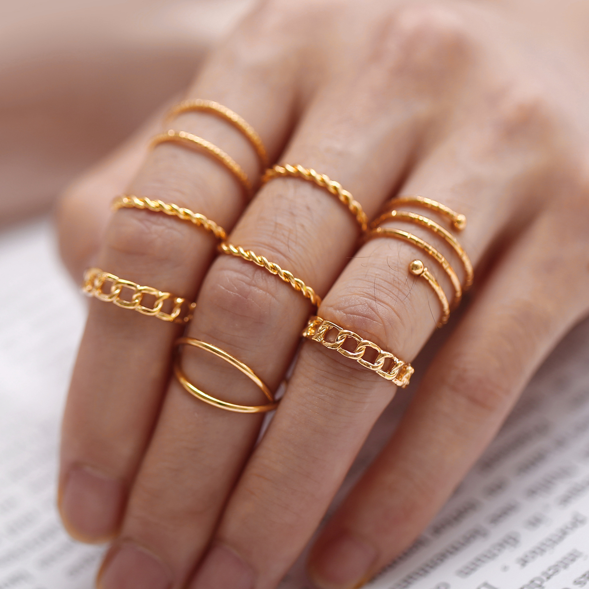 European and American Cross-Border New Creative Retro Simple Multi-Layered Cross-Opening Twist Joint Ring Set 8-Piece Set