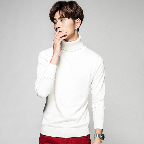 Pure Color Long Sleeve High Neck Men's Hooded Top Men's Base Knit Sweater Men's Knitted Shirt Business Men's Clothing