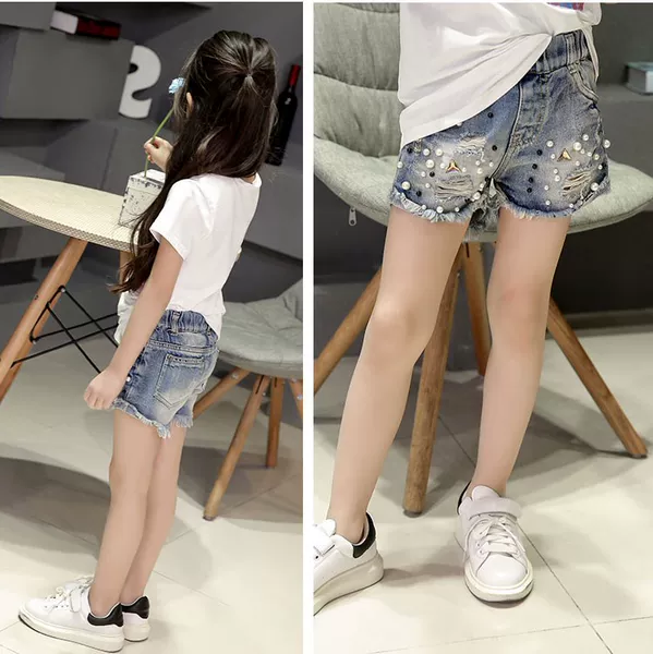 Girls' Pearl Denim Shorts 2026 Summer Korean Style Big Kids Hot Pants Children's Leggings Casual Pants