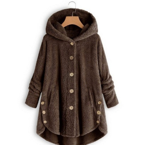 Amazon eBay 2025 Winter New Fashion Women's European and American Button Plush Top Asymmetrical Trend Brand Solid Color Coat