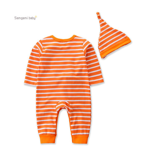 Samgamibaby Brand Fashion Baby Long Sleeve Onesie Halloween Baby Striped Mesh Top Hat