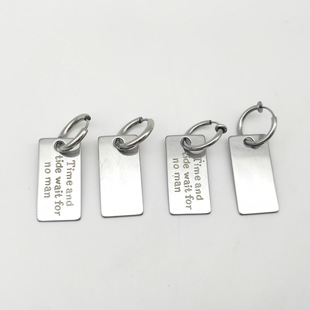 Cross-border personality European and American rectangular tag ear clip corrosion English letters oiled earrings diy fashion trinkets