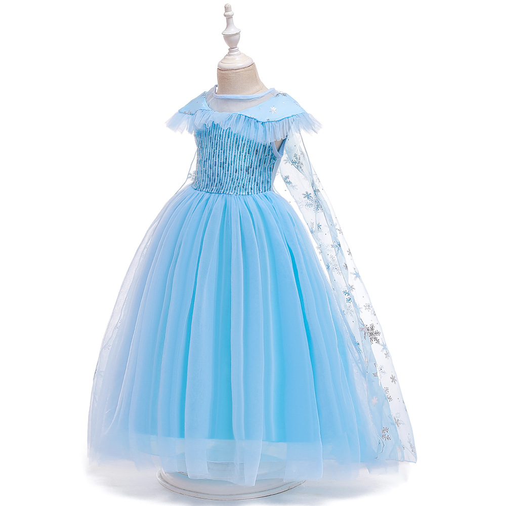 Frozen princesa Elsa vestido transfronterizo ins nueva capa de lentejuelas cola de malla mullido vestido de niña de las flores