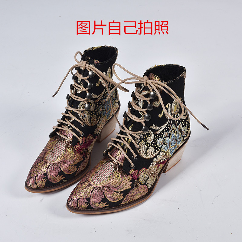 En stock suficiente juti invierno deseo Amazon estación independiente nuevo tacón grueso bordado de las mujeres botines