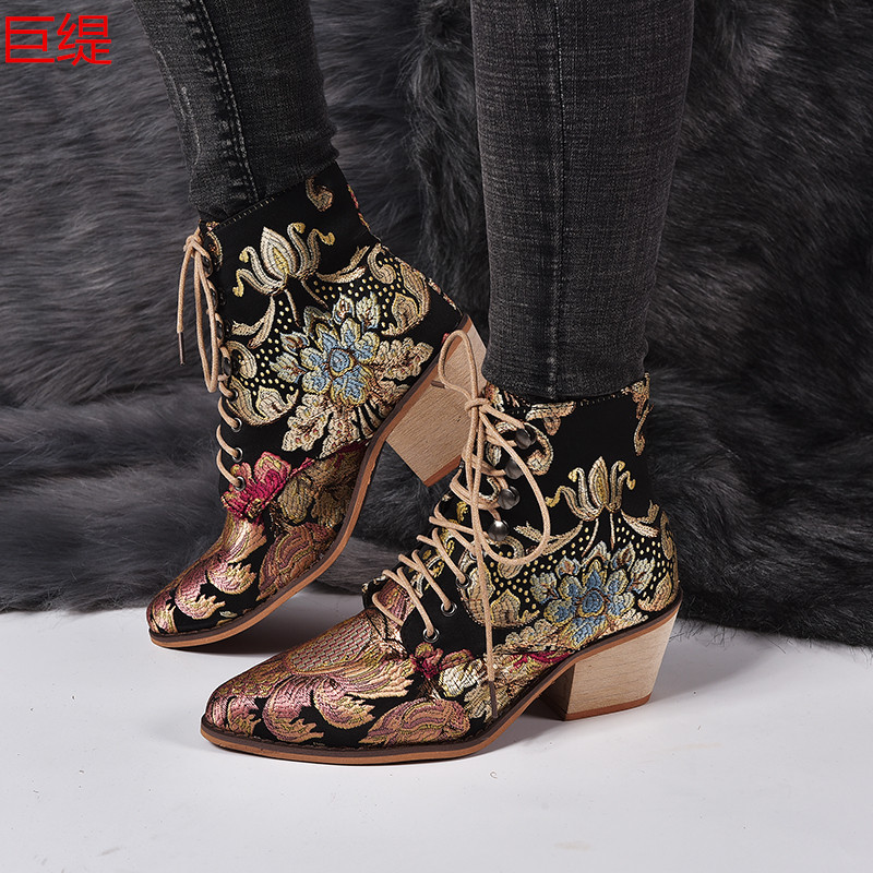 En stock suficiente juti invierno deseo Amazon estación independiente nuevo tacón grueso bordado de las mujeres botines