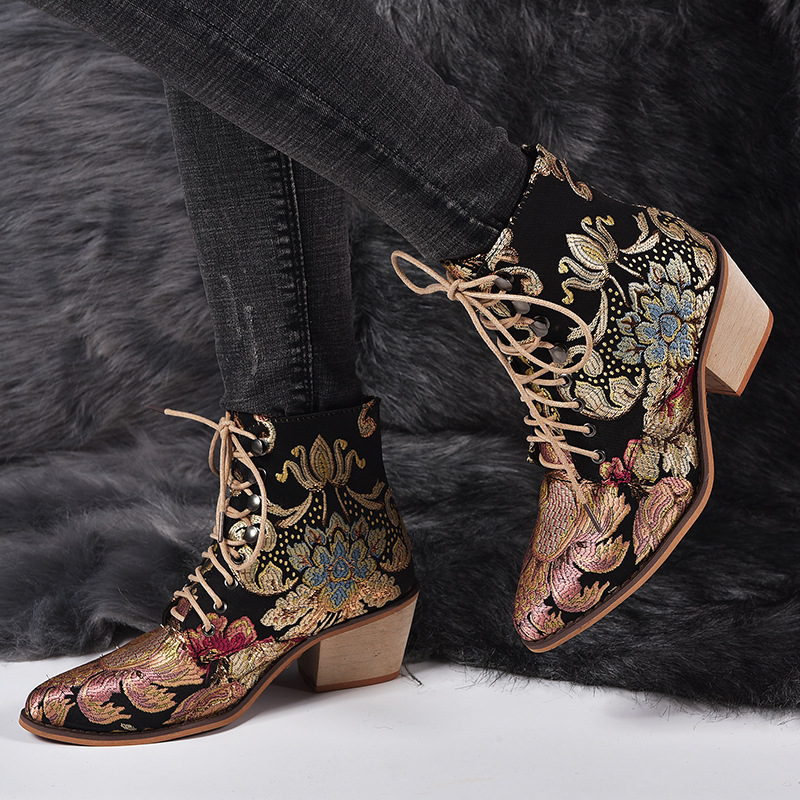 En stock suficiente juti invierno deseo Amazon estación independiente nuevo tacón grueso bordado de las mujeres botines