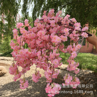 Simulated cherry blossom branch cherry blossom tree wedding decoration ceiling peach blossom living room floor 4 fork silk flower flower simulation flower