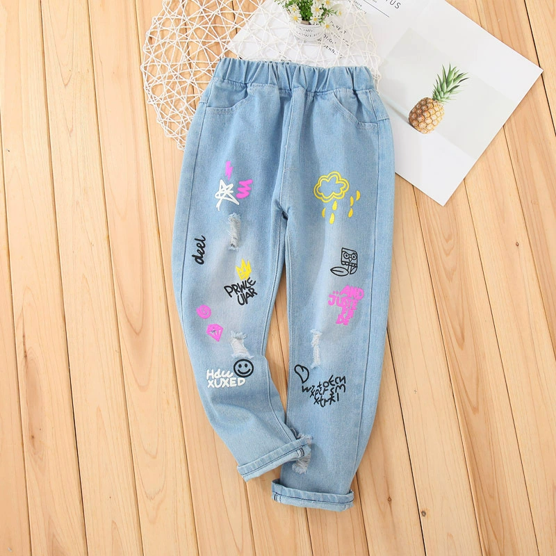 [童装男童休闲裤春秋季女童学生牛仔单裤Celana jeans anak -anak]
