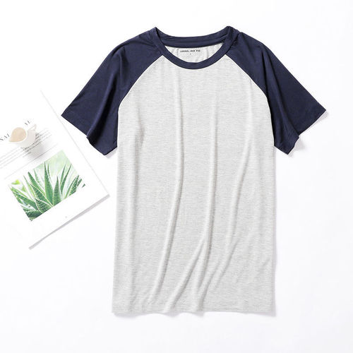 Men's Short Sleeve Sleepwear Single Top Spring and Summer Thin Modal Crew Neck Loose Plus Size T-Shirt Casual Home Wear