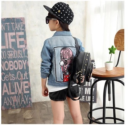 Girls denim jacket children's clothing spring and autumn Korean version cartoon soft parent-child clothing children's loose top jacket