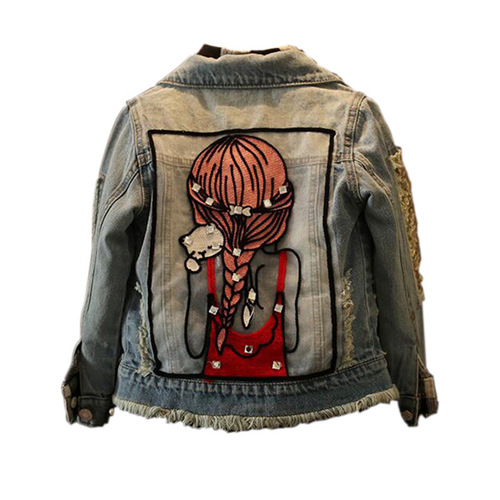 Girls denim jacket children's clothing spring and autumn Korean version cartoon soft parent-child clothing children's loose top jacket