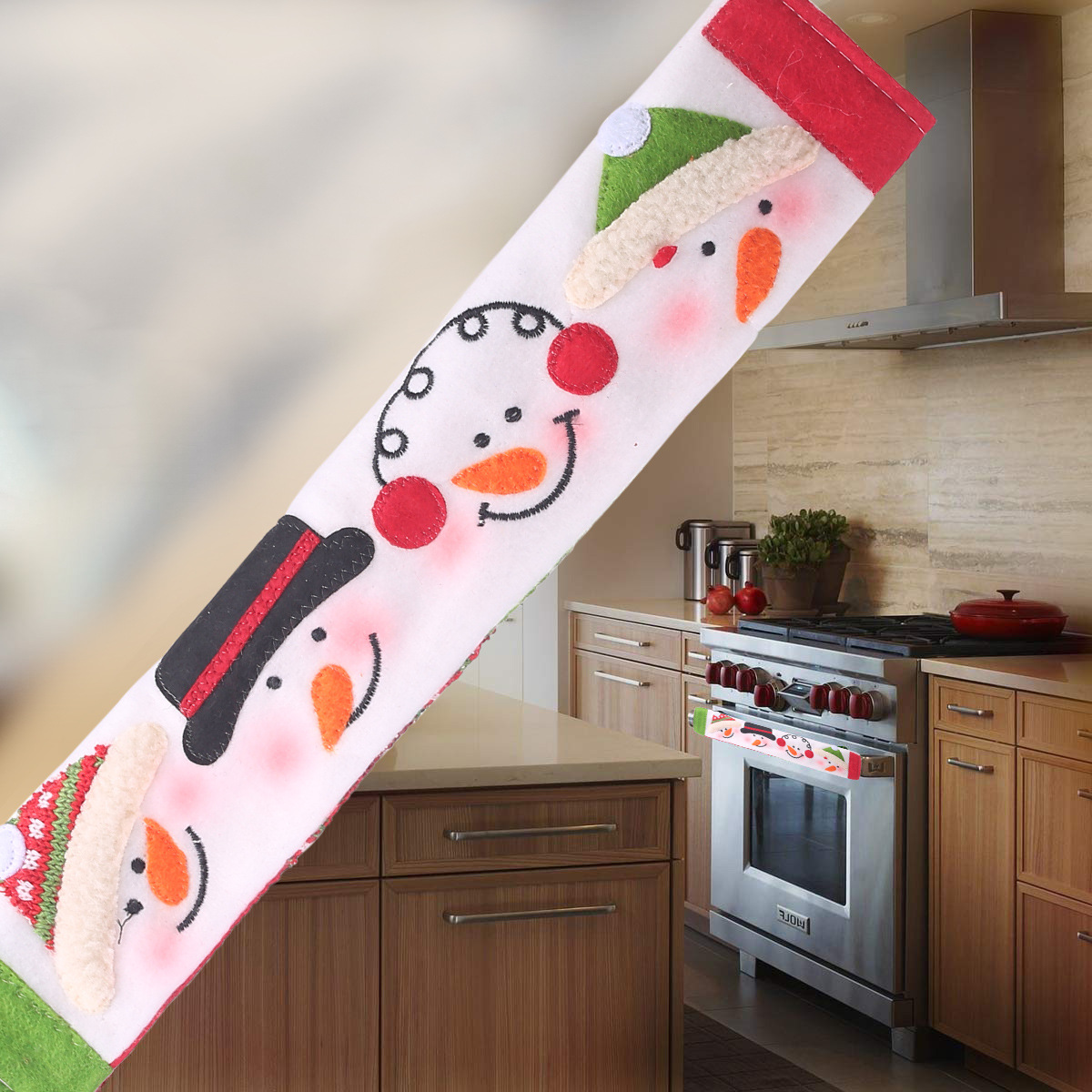 Haube new Christmas supplies microwave oven gloves cartoon flannel snowman refrigerator Gloves oven protective cover_voghion.com