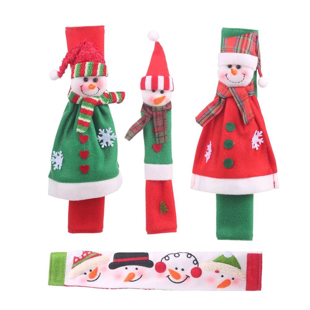 Haube new Christmas supplies microwave oven gloves cartoon flannel snowman refrigerator Gloves oven protective cover_voghion.com
