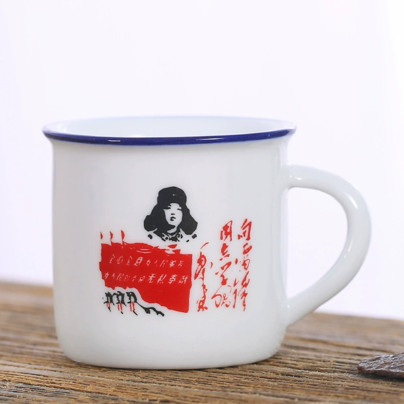 Ceramic tea cup, creative small wineglass, nostalgic retro print, 75 ml, handmade finish