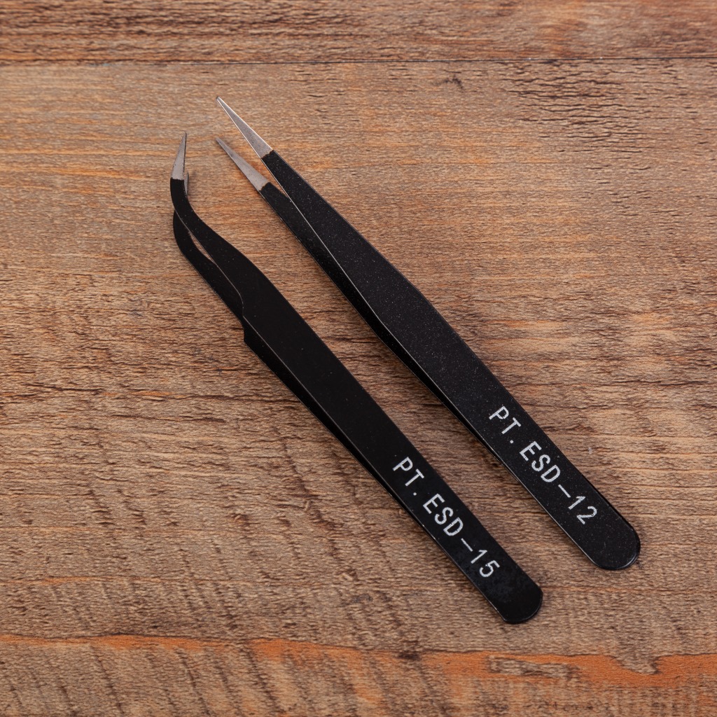 1.0MM不锈钢黑色镊子电子镊 精尖头弯头尖嘴 模型工具2只装