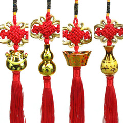 Golden Treasure Cat tassel Chinese knot car ornament for peace and prosperity, gourd Chinese knot pendant gift