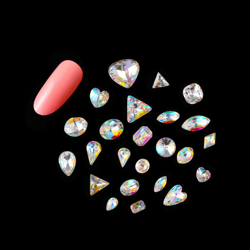 Nail jewelry pointed bottom colorful nail drill pointed bottom special-shaped magic color AB colored diamond diy stick diamond three-dimensional special-shaped drill