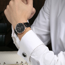 胜达SENDAS商务男士真皮手表带瑞士手表潮流简约两针半防水手表男