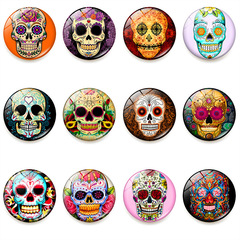 跨境歐美配飾 骷髏頭時光寶石時尚磁性玻璃冰箱貼30mm來圖製作