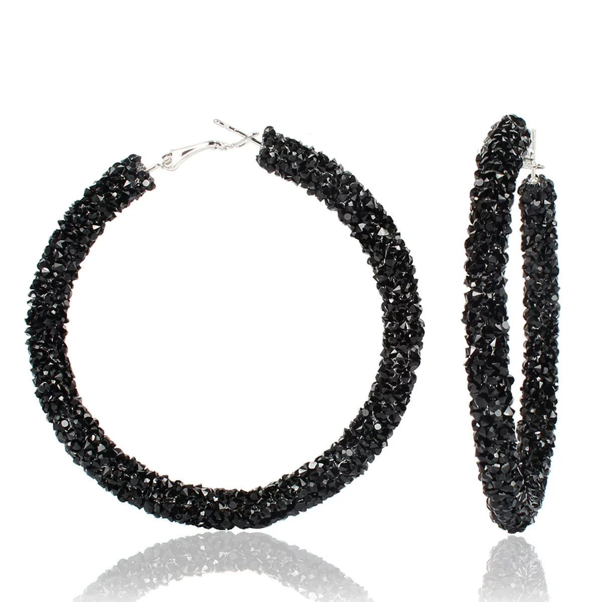 Кольцо-гвоздики серьги Hoop Earrings, Европейско‑Американская мода сплав с инкрустацией кристаллами, 6.5 см, легкость