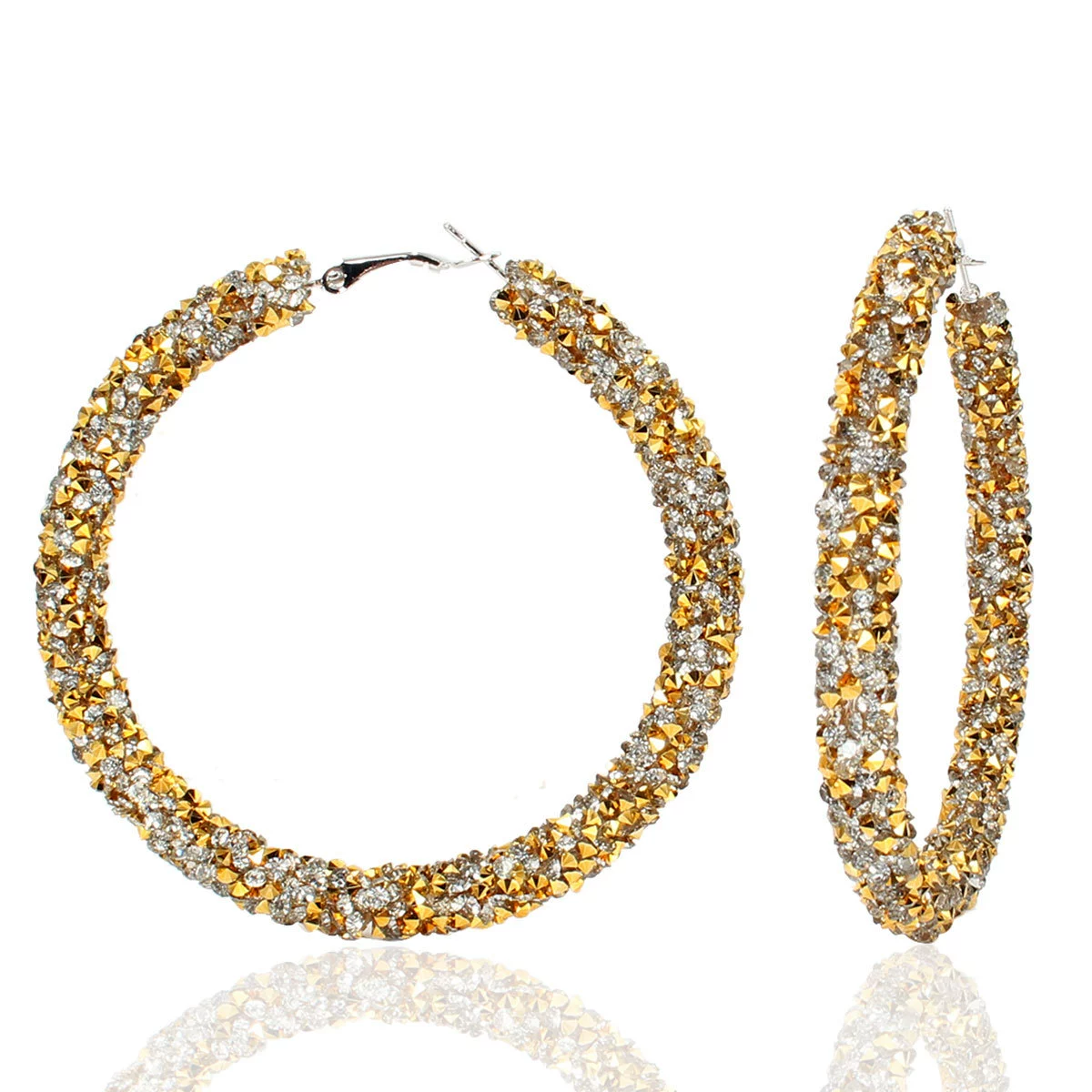 Кольцо-гвоздики серьги Hoop Earrings, Европейско‑Американская мода сплав с инкрустацией кристаллами, 6.5 см, легкость
