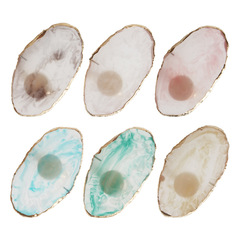 新款美甲日系仿瑪瑙多功能水晶樹脂調色盤多色金邊戒指調色盤