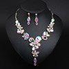 Crystal, necklace and earrings, set, fashionable accessory, Amazon, European style, flowered, with gem
