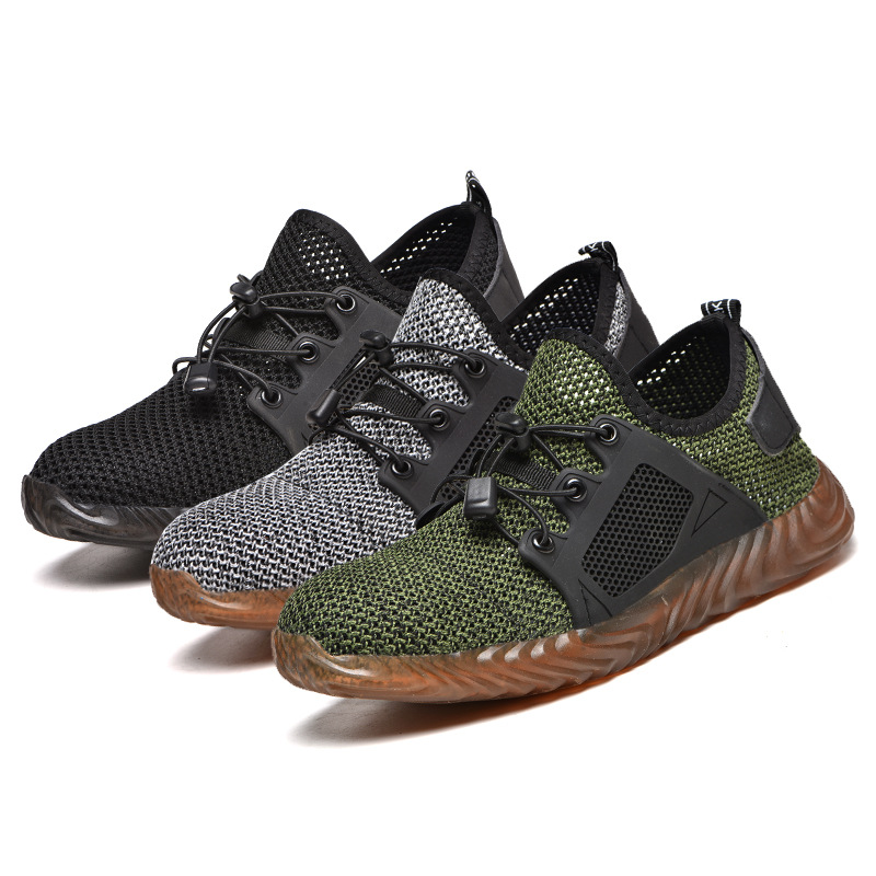 夏季透气劳保鞋飞织牛筋底安全鞋轻便工作鞋防滑劳保鞋