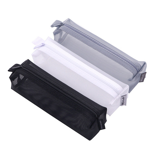 Wholesale simple storage pencil bag large capacity three-dimensional nylon transparent solid color mesh pencil stationery bag