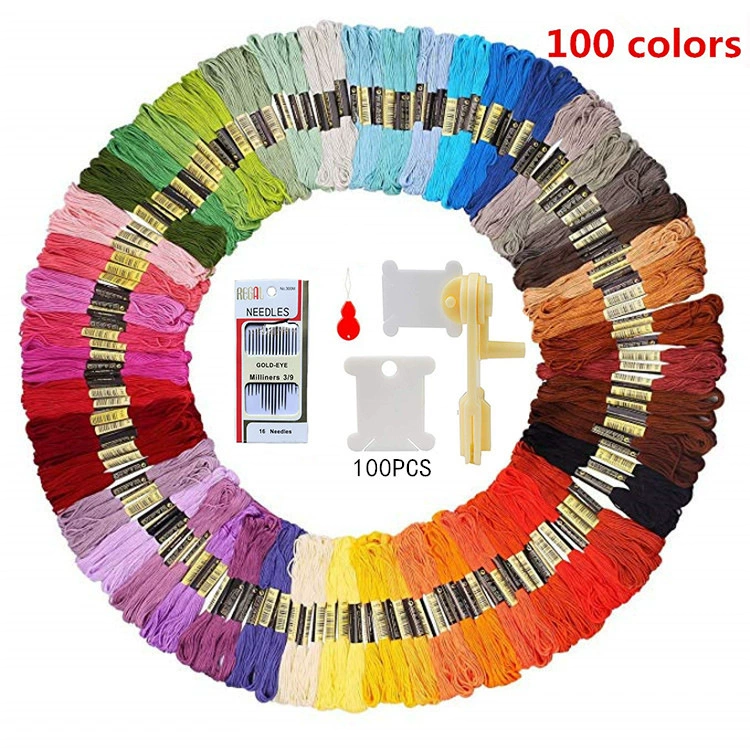 Нить для вышивания набор, 100 цветов хлопка, нити 8 м × 6‑нитей, assorted packaging