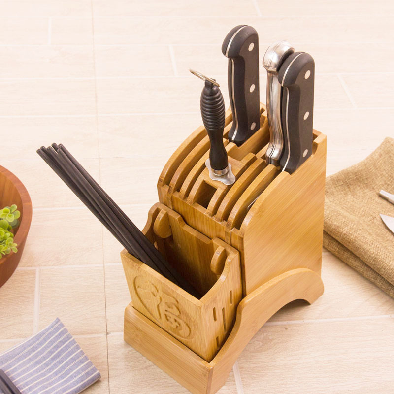 Suministro directo de fábrica de bambú multi-funcional cuchillo de cocina suministros cuchillo almacenamiento rack de almacenamiento al por mayor de una sola pieza de entrega