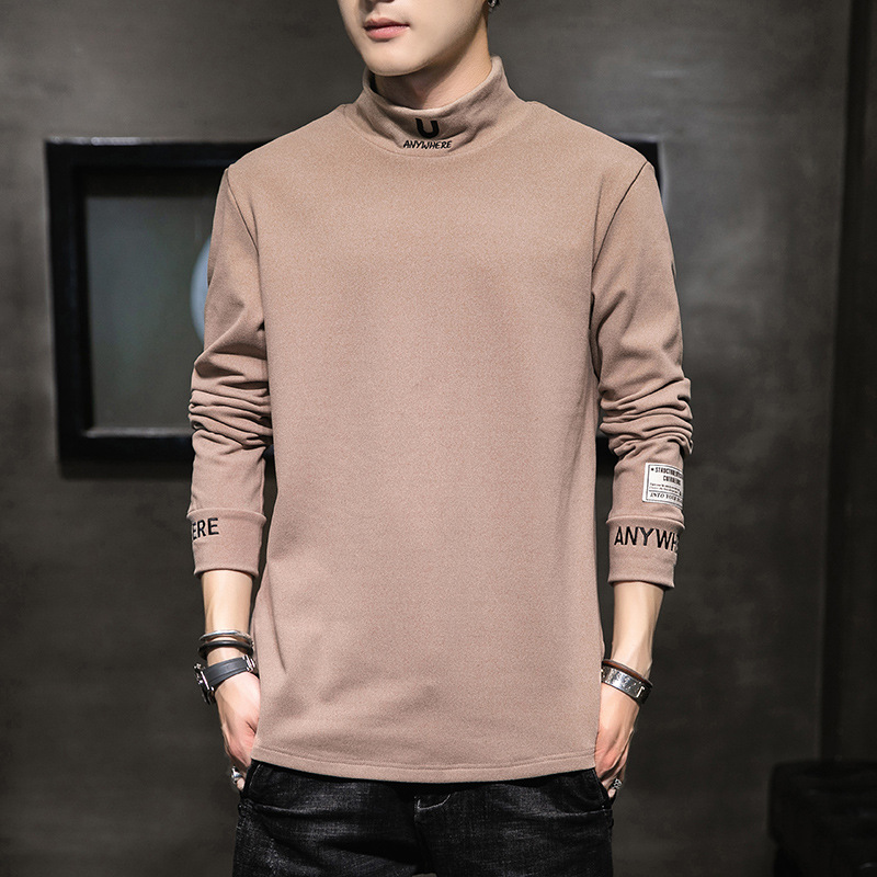 Otoño e invierno camiseta de manga larga para hombre 2024 nueva marca de moda estilo coreano de terciopelo camisa de fondo suelta ropa superior ropa juvenil para hombre