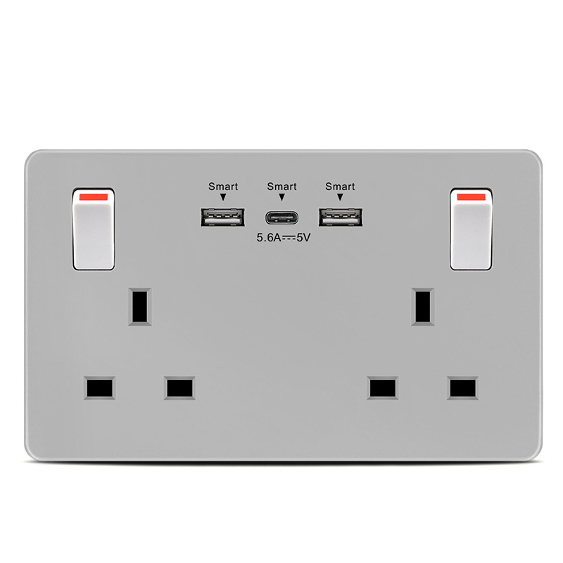 墙壁86型英标英式插座带USB手机充电钢化玻璃面板香港澳门英规13A