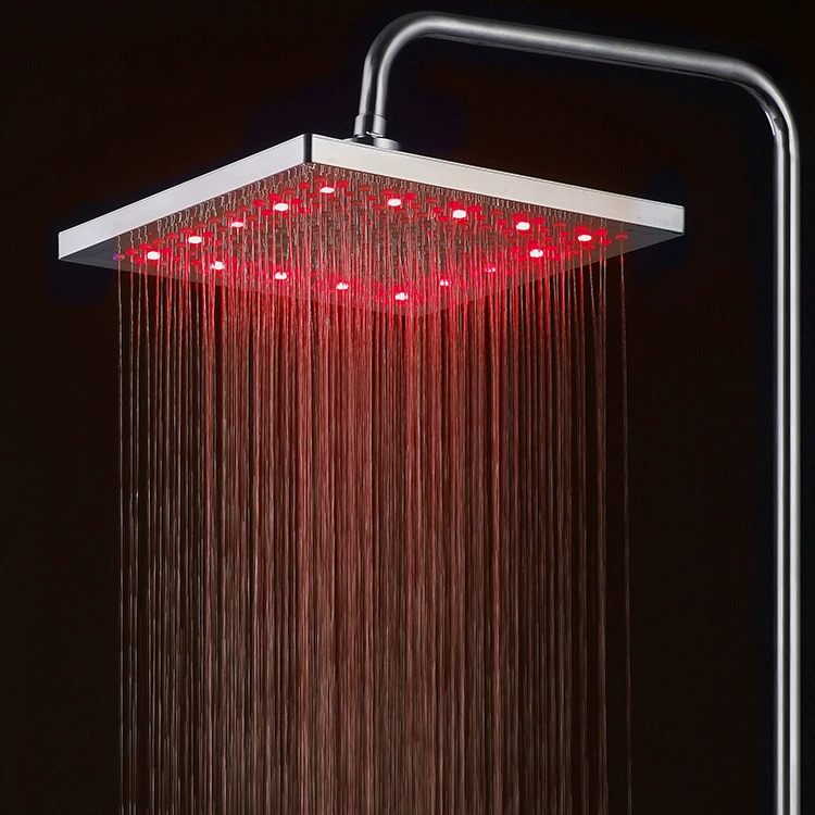 Квадратная головка душаRainfall LED 200×200 мм, Цветные независимые светодиоды, Верхняя дуга распыления
