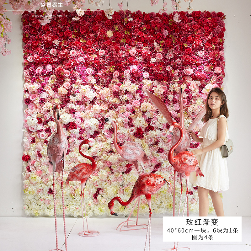 Pared de flores artificiales para bodas, pared de plantas, fondo de pared para bodas, decoración de flores falsas para escaparates de centros comerciales, flores de seda de rosa al por mayor